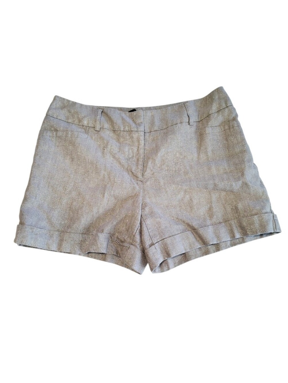 Apt.9 Linen Shimmery Metallic Silver Classic Cargo Cuffed Shorts Size 12